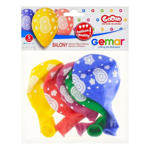 Balon gumowy Godan Premium Hel z nadrukiem 8, 13 cali/5 sztuk mix 330mm 13cal (GS120/8) Balon gumowy Godan Premium Hel z nadrukiem 8, 13 cali/5 sztuk mix 330mm 13cal (GS120/8)