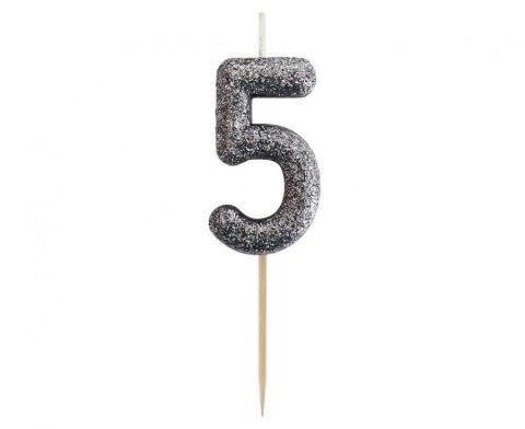 Świeczka urodzinowa Godan piker cyferka 5, brokatowa czarna, 11x3.5 cm (BH-SPC5) Świeczka urodzinowa Godan piker cyferka 5, brokatowa czarna, 11x3.5 cm (BH-SPC5)