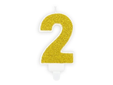 Świeczka urodzinowa Partydeco cyferka 2 złoty brokat 7cm (SCU3-2-019B) Świeczka urodzinowa Partydeco cyferka 2 złoty brokat 7cm (SCU3-2-019B)