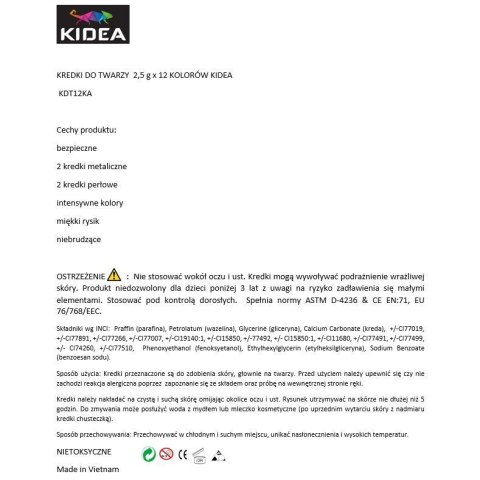 Farba do malowania twarzy Kidea Kidea 12 kolor. (KDT12KA) Farba do malowania twarzy Kidea Kidea 12 kolor. (KDT12KA)