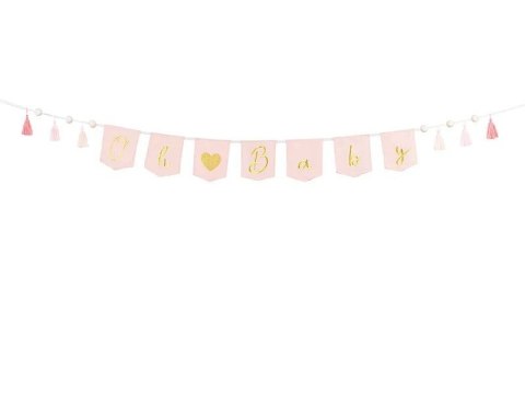 Baner Partydeco Oh baby z frędzlami, jasny różowy, 2.5 m (GRL100-081J) Baner Partydeco Oh baby z frędzlami, jasny różowy, 2.5 m (GRL100-081J)