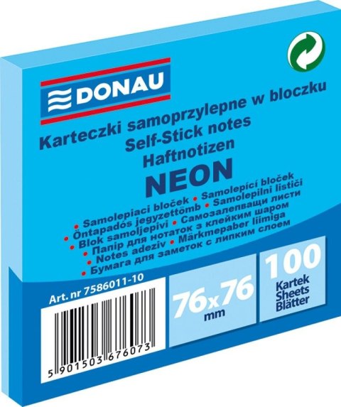 Notes samoprzylepny (karteczki) Neon niebieski 100k [mm:] 76x76 Donau (7586011-10)