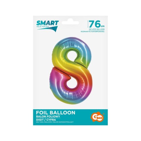 Balon foliowy Godan Smart cyfra 8 tęcza 76cm (CH-STC8) Balon foliowy Godan Smart cyfra 8 tęcza 76cm (CH-STC8)