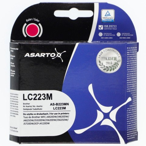 Tusz (cartridge) alternatywny Asarto do Brother LC223M | MFC-J4420/4620/5625 | 600 str. magenta (AS-B223MN) Tusz (cartridge) alternatywny Asarto do Brother LC223M | MFC-J4420/4620/5625 | 600 str. magenta (AS-B223MN)