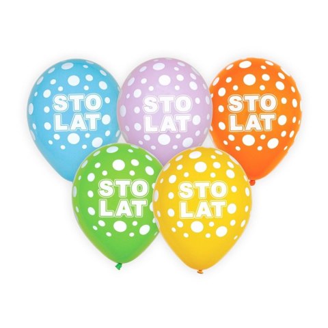 Balon gumowy Sto lat/mix kolor, 5 szt. mix 300mm 12cal Godan (GZ-STL5) Balon gumowy Sto lat/mix kolor, 5 szt. mix 300mm 12cal Godan (GZ-STL5)