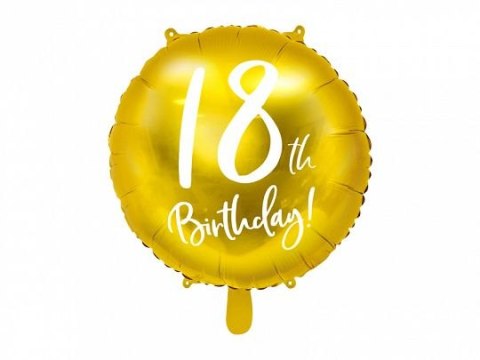 Balon foliowy Partydeco 18 urodziny, złoty 45 cm 18cal (FB24M-18-019) Balon foliowy Partydeco 18 urodziny, złoty 45 cm 18cal (FB24M-18-019)