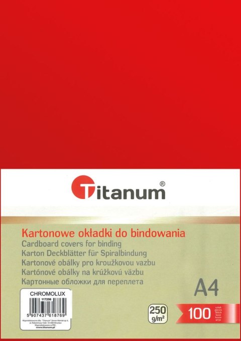 Karton do bindowania Titanum błyszczący - chromolux A4 czerwony 250g Karton do bindowania Titanum błyszczący - chromolux A4 czerwony 250g