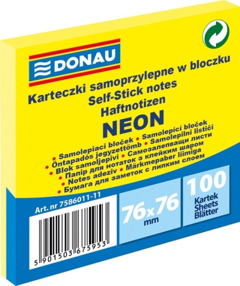 Notes samoprzylepny (karteczki) Donau Neon żółty 100k [mm:] 76x76 (7586011-11)