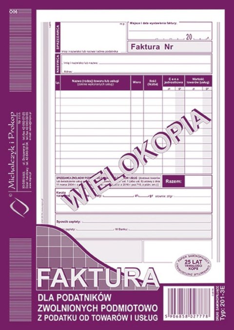 Druk offsetowy Michalczyk i Prokop Faktura VAT A5 80k. (201-3E) Druk offsetowy Michalczyk i Prokop Faktura VAT A5 80k. (201-3E)