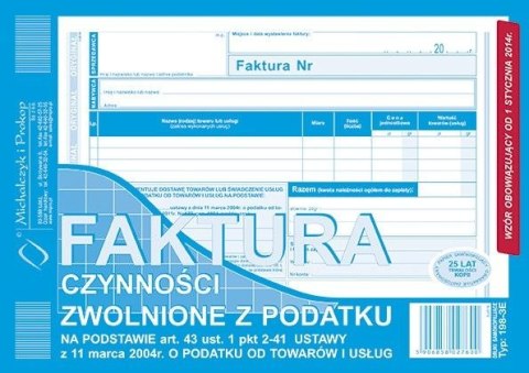 Druk offsetowy Michalczyk i Prokop Faktura czynności zwolnione z podatku A5 80k. (198-3E) Druk offsetowy Michalczyk i Prokop Faktura czynności zwolnione z podatku A5 80k. (198-3E)