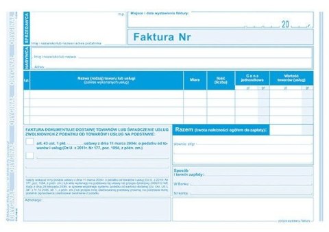 Druk offsetowy Michalczyk i Prokop Faktura czynności zwolnione z podatku A5 80k. (198-3E) Druk offsetowy Michalczyk i Prokop Faktura czynności zwolnione z podatku A5 80k. (198-3E)