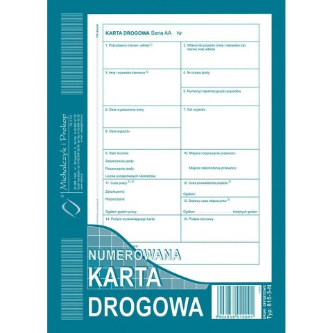 Druk offsetowy Michalczyk i Prokop karta drogowa (numerowana) A5 50k. (815-3-N) Druk offsetowy Michalczyk i Prokop karta drogowa (numerowana) A5 50k. (815-3-N)
