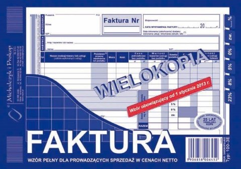 Druk samokopiujący Michalczyk i Prokop Faktura VAT netto pełna A5 80k. (100-3E) Druk samokopiujący Michalczyk i Prokop Faktura VAT netto pełna A5 80k. (100-3E)