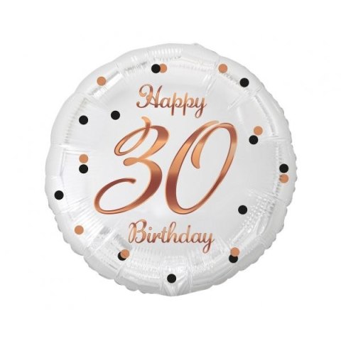 Balon foliowy Godan 30 Birthday, biały, nadruk różowo-złoty 18cal (FG-O30B) Balon foliowy Godan 30 Birthday, biały, nadruk różowo-złoty 18cal (FG-O30B)
