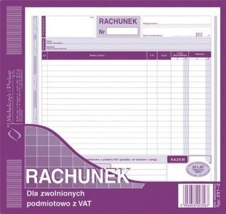Druk samokopiujący rachunek dla zwolnionych podmiotowo z VAT 2/3 A4 80k. Michalczyk i Prokop (231-2) Druk samokopiujący rachunek dla zwolnionych podmiotowo z VAT 2/3 A4 80k. Michalczyk i Prokop (231-2)