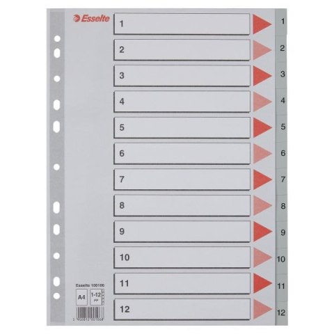 Przekładka numeryczna Esselte 1-12 A4 szara 12k 1-12 (100106) Przekładka numeryczna Esselte 1-12 A4 szara 12k 1-12 (100106)