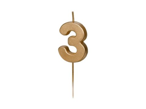 Świeczka urodzinowa Partydeco Cyferka 3, 4.5 cm, złoty (SCU9-3) Świeczka urodzinowa Partydeco Cyferka 3, 4.5 cm, złoty (SCU9-3)