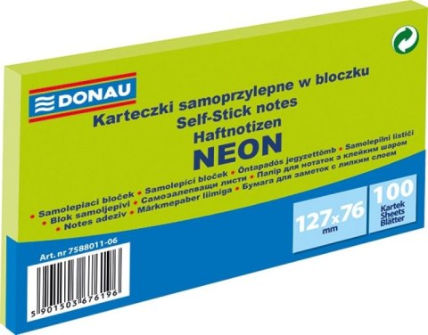 Notes samoprzylepny (karteczki) Neon zielony 100k [mm:] 127x76 Donau (7588011-06)