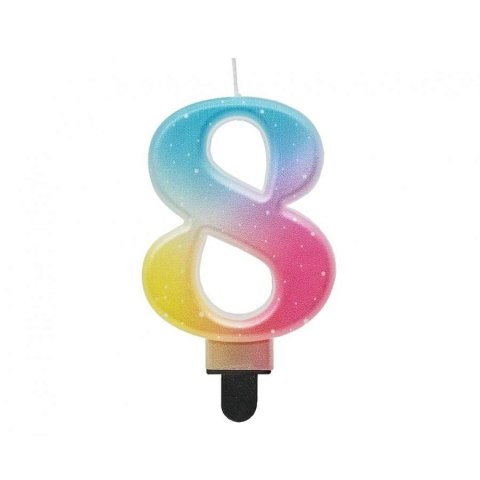 Świeczka urodzinowa cyferka 8, ombre, pastelowa, 8 cm Godan (SF-OPA8)