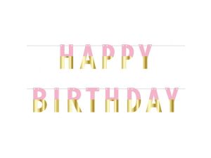 Girlanda Godan papierowa (zrób to sam) Happy Birthday, różowo-złota, dł. 160 cm (PF-GURZ)