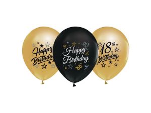 Balon gumowy Godan 8th Birthday czarno złote czarny 300mm 12cal (GP-ZC18)