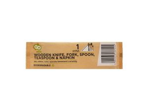 Sztućce Godan Eko - nóż, widelec, łyżka i łyżeczka (drewniane) z serwetką, 1 kpl. (GE-SNLL)