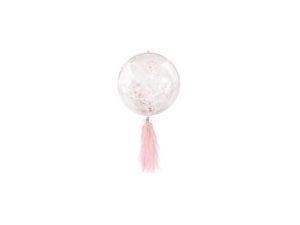 Balon gumowy Arpex pvc transparentny z różowym konfetti w środku i frędzlami transparentny 450 mm (BLF5757)