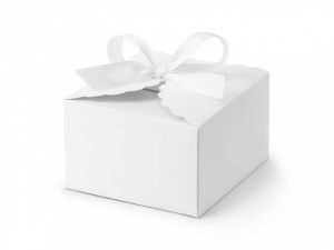 Pudełko na prezent Partydeco w kształcie chmurki, wykonane z papieru w kolorze białym, w zestawie z białą tasiemką ok. 3,5 cm (1 op. / 10 szt.) 80mm x 75mm x 45mm (PUDP42-008)