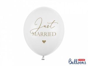 Balon gumowy Partydeco Just Married, P. Pure White biały 300mm 12cal (SB14P-237-008-6)