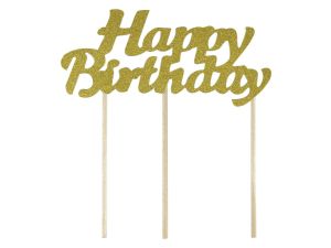 Dekoracja na tort Arpex Happy Birthday złota (KK0393FZLO-1315)