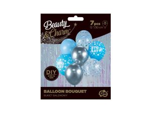 Balon gumowy Godan Bukiet balonowy URODZINOWY srebrno-niebieski 7 szt. niebieska 300 mm 12cal (BB-SNS7)