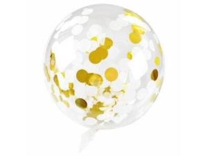Balon gumowy Arpex Golden party konfetti złote transparentny 450mm (BLF0041ZLO)