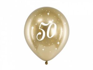 Balon gumowy Partydeco Glossy 50 urodziny złoty 300mm (CHB14-1-50-019-6)