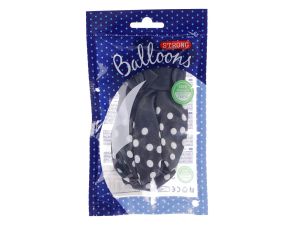 Balon gumowy Partydeco gumowy czarny w białe kropki 30 cm/6 sztuk czarny 300 mm (SB14P-223-010W-6)