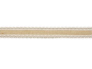 Juta Partydeco Taśma jutowa z białą koronką szerokość ok. 4 cm, długość ok. 5 m (TJ3-4)