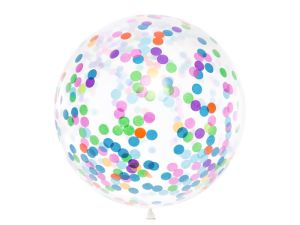 Balon gumowy Partydeco z okrągłym konfetti, 1m, mix transparentny 1000 mm 36cal (BK36-1-000)