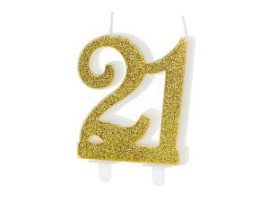 Świeczka urodzinowa Partydeco liczba 21, złoty, 7.5cm (SCU5-21-019)