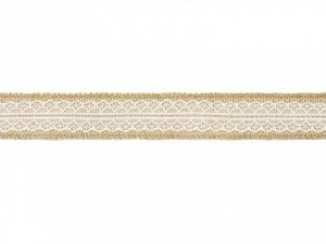 Juta Partydeco Taśma jutowa z białą koronką szerokość ok. 4 cm, długość ok. 5 m (TJ4-5)