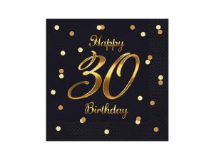 Serwetki Godan Happy 30 Birthday,nadruk złoty - czarny 330mm x 330mm (PG-S30C)