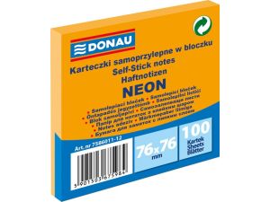 Notes samoprzylepny Donau Neon pomarańczowy 100k 76 mm x 76 mm (7586011-12)