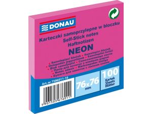 Notes samoprzylepny Donau Neon różowy 100k 76 mm x 76 mm (7586011-16)