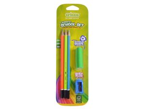 Ołówek Cricco Neonowy 3 Szt + temperówka i gumka (CR314B5)