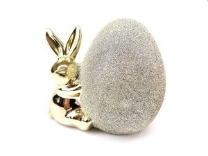 Ozdoba wielkanocna One Dollar królik z jajkiem złoty 10,5cm (367609)