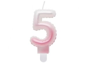 Świeczka urodzinowa Godan cyferka 5, ombre, perłowa biało-różowa, 7 cm (SF-PBR5)