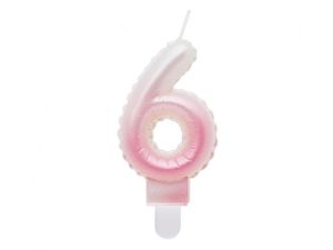 Świeczka urodzinowa Godan cyferka 6, ombre, perłowa biało-różowa, 7 cm (SF-PBR6)