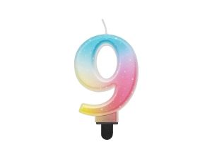 Świeczka urodzinowa Godan cyferka 9, ombre, pastelowa, 8 cm (SF-OPA9)