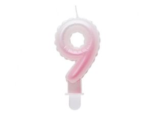 Świeczka urodzinowa Godan cyferka 9, ombre, perłowa biało-różowa, 7 cm (SF-PBR9)